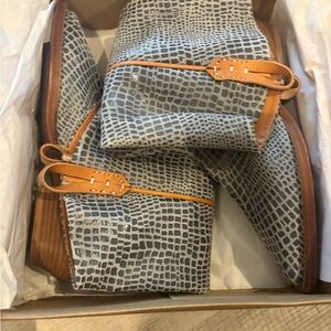 NIB Free People Montage Blue Croc Tall Boots 37.5